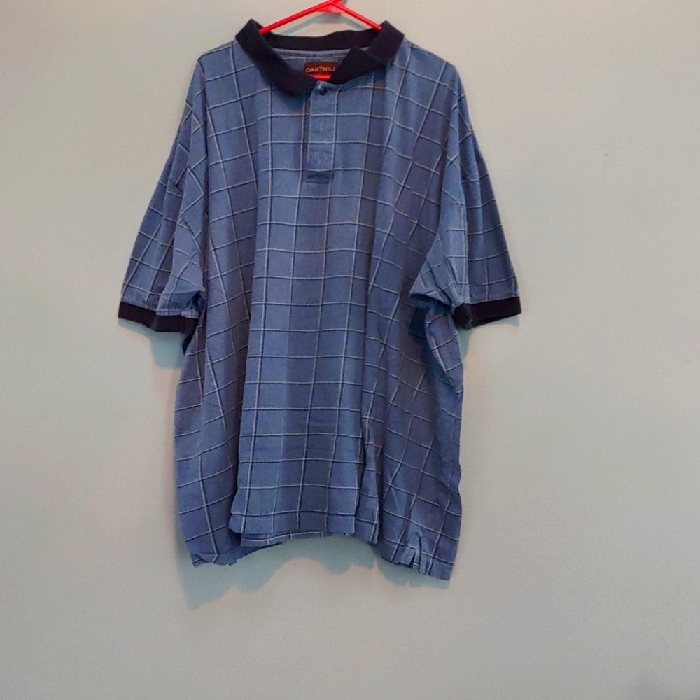 5XL Oak Hill Mens Blue Polo with Blue and Cream stripe Pattern